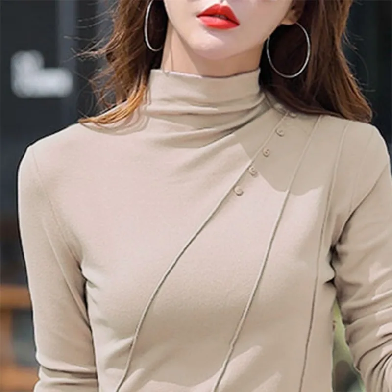

New Half-high Neck Base Shirt Autumn and Winter Korean Style Thickened Long-sleeved T-shirt Versatile Top for Women