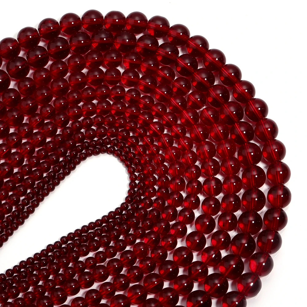 1 Strand Red Glass Beads 4/6/8/10/12mm Round Crystal Loose Spacer Bead for Jewelry Making Stuff DIY Necklace Bracelet Wholesale