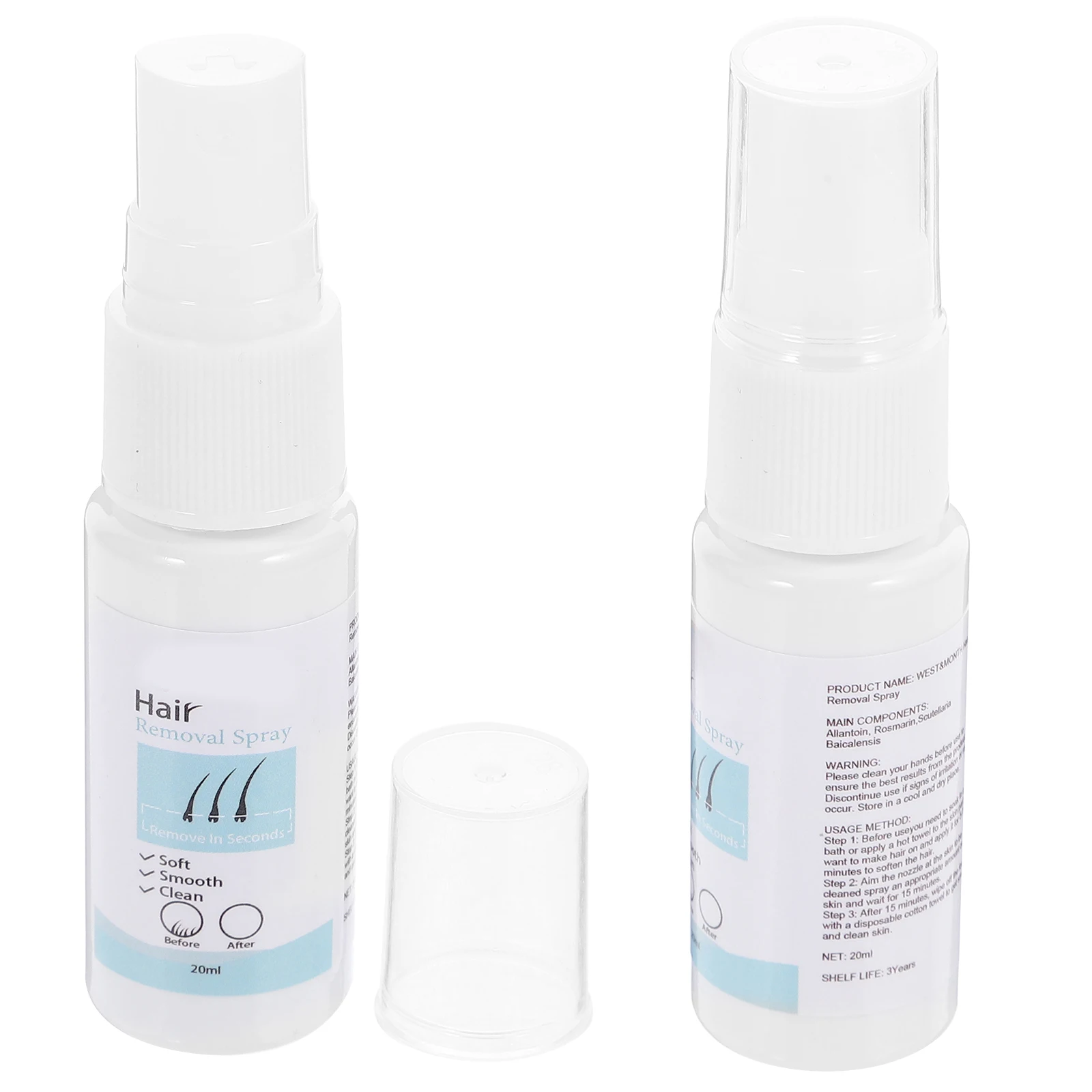 

2 Bottles Hair Removal Spray Stop Growth Body Painless Inhibitor Portable Plastic Bottle For Women Men Safe Easy Use