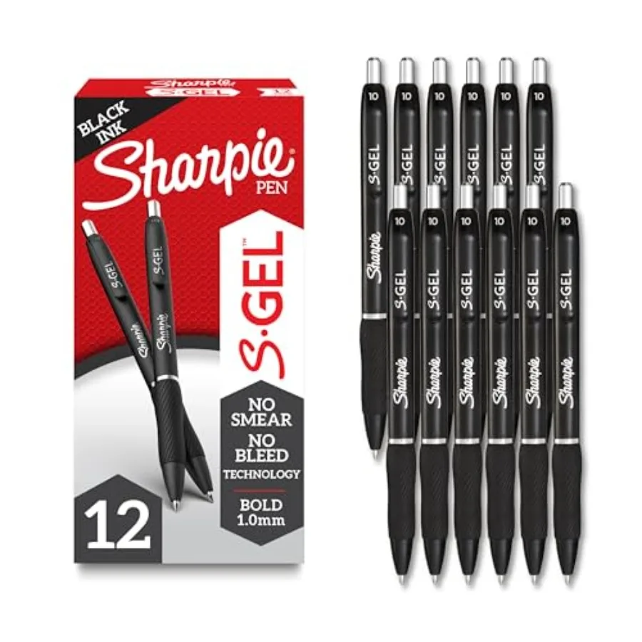 S-Gel Pens, Bold Point 1.0mm,Black Gel Ink, Count - Writing, Journaling, Note-Taking, College, Teacher Supplies, Office