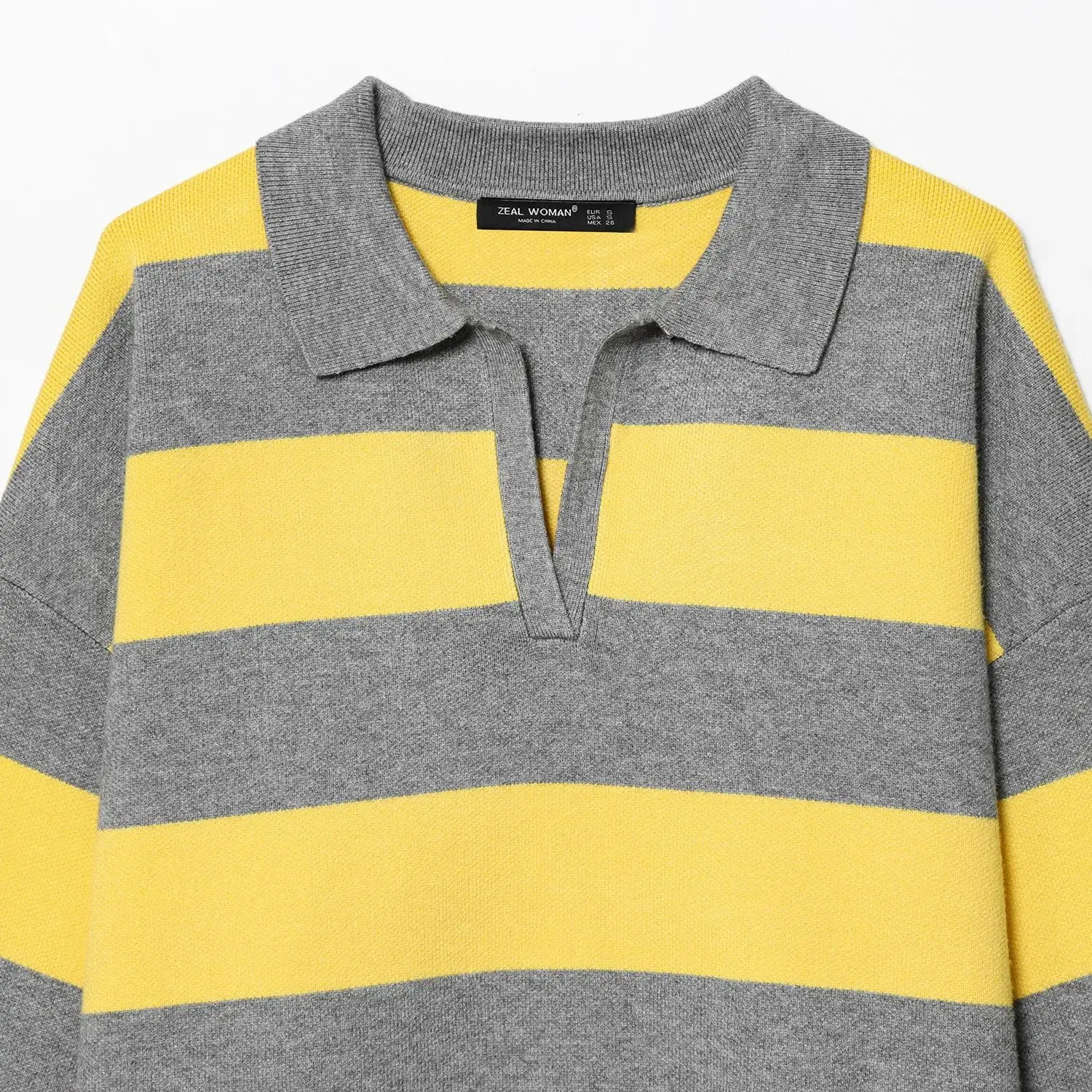 المرأة مخطط محبوك سترة بولو الرقبة التلبيب التباين اللون طويلة الأكمام فضفاضة بلوزة كاجوال أوائل الخريف جديد شيك #3