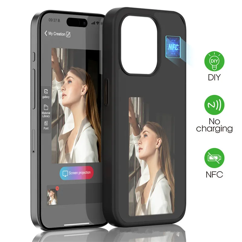 2025 رائجة البيع مصمم جديد لتقوم بها بنفسك الذكية NFC E شاشة الحبر عرض للصدمات قضية الهاتف المحمول آيفون 15 14 13 برو ماكس Pl