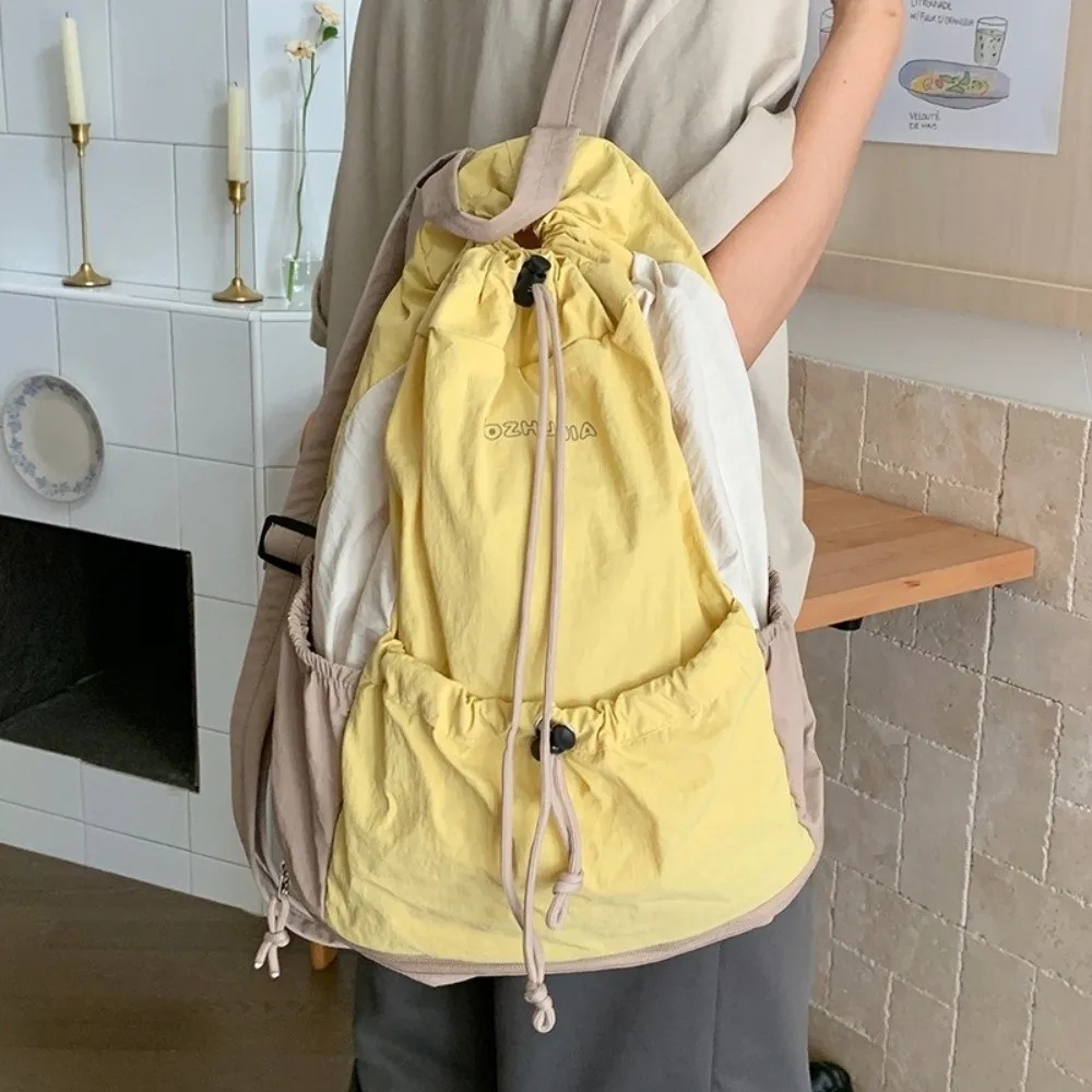 

Casual Simple Drawstring Backpack Large Capacity Leisure Nylon Shoulder Bags Travel College Student Schoolbag Unisex