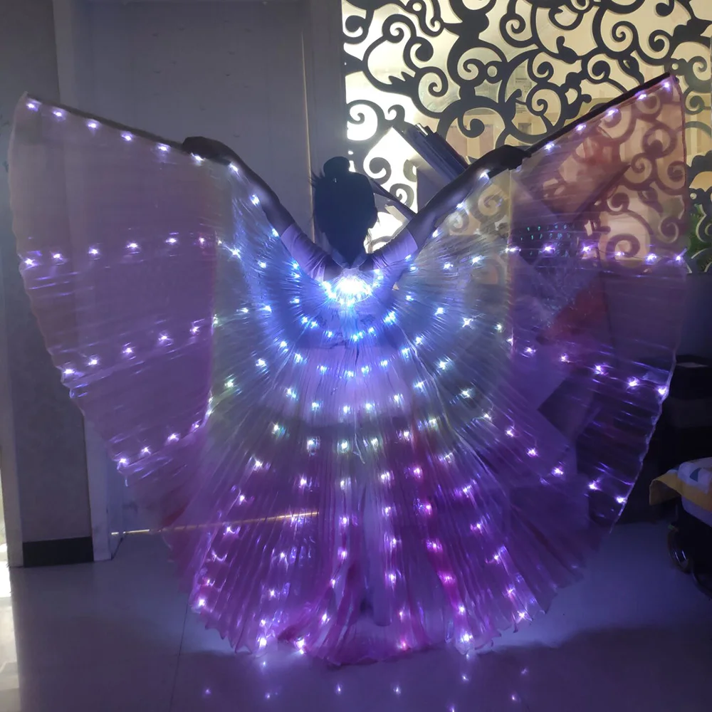 Accesorios coloridos para danza del vientre, alas Led para niños con palos ajustables, accesorios para actuación en escenario, alas Led brillantes para danza del vientre