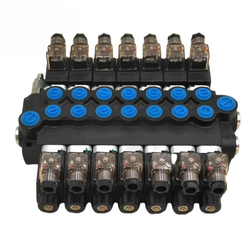 50 l/min 7 spool double acting electromagnetic hydraulic single block directional control valve hydraulic distributor