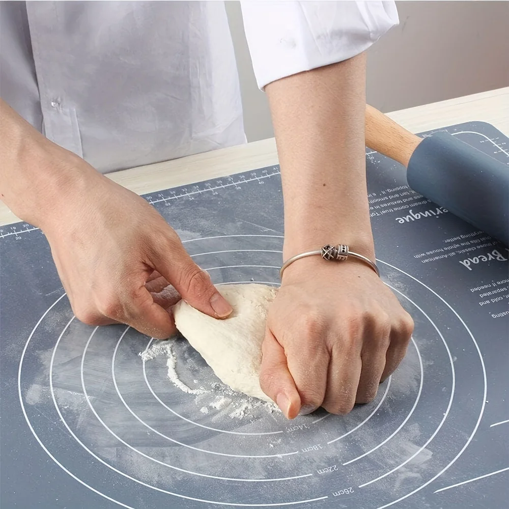 Silicone Rolling Pin and Baking Mat Set - Non-Stick, Easy-to-Use for Pizza, Pasta, Cookies Ideal for Rolling and Measuring Dough