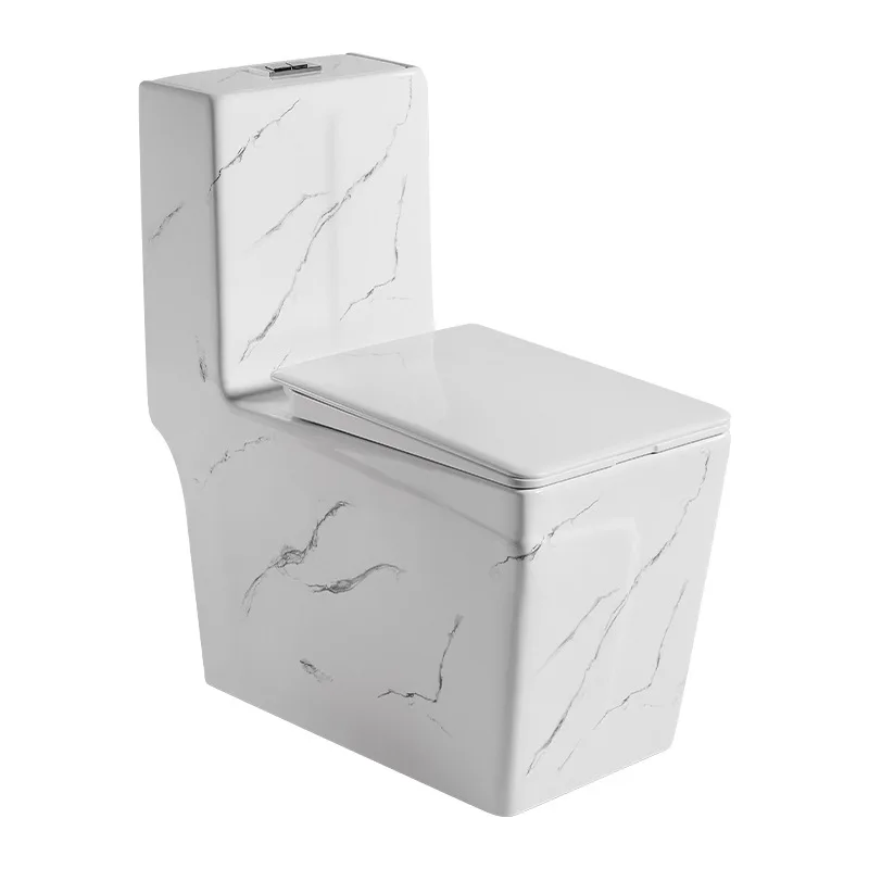 Cross-border foreign trade light luxury marble pattern white toilet siphon large diameter ceramic toilet