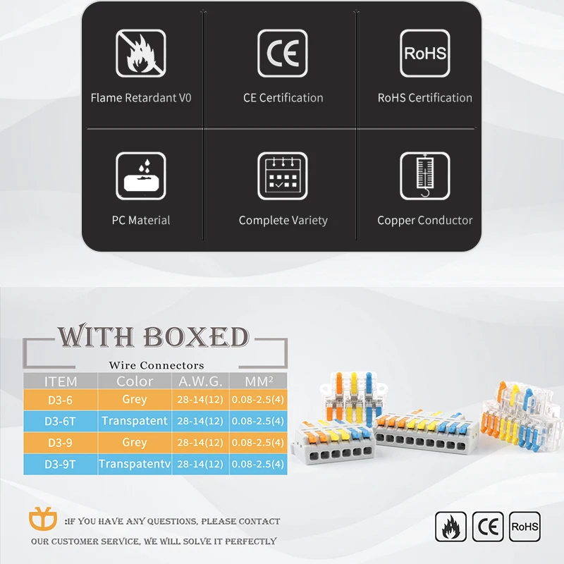 Boxed Small Quick Cable HomeTerminal Block 3 In 6/9 Out Mini Wiring Connector Universal Compact Wire Connector Splitter 28-12AWG