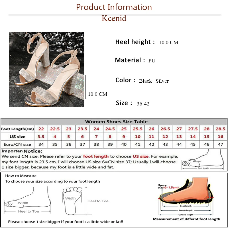 Kcenid New Ankle Strap Design Crystal High Heels Sexy Women Sandals Square Heel Gladiator Open Toe Buckle Strap Wedding Shoes