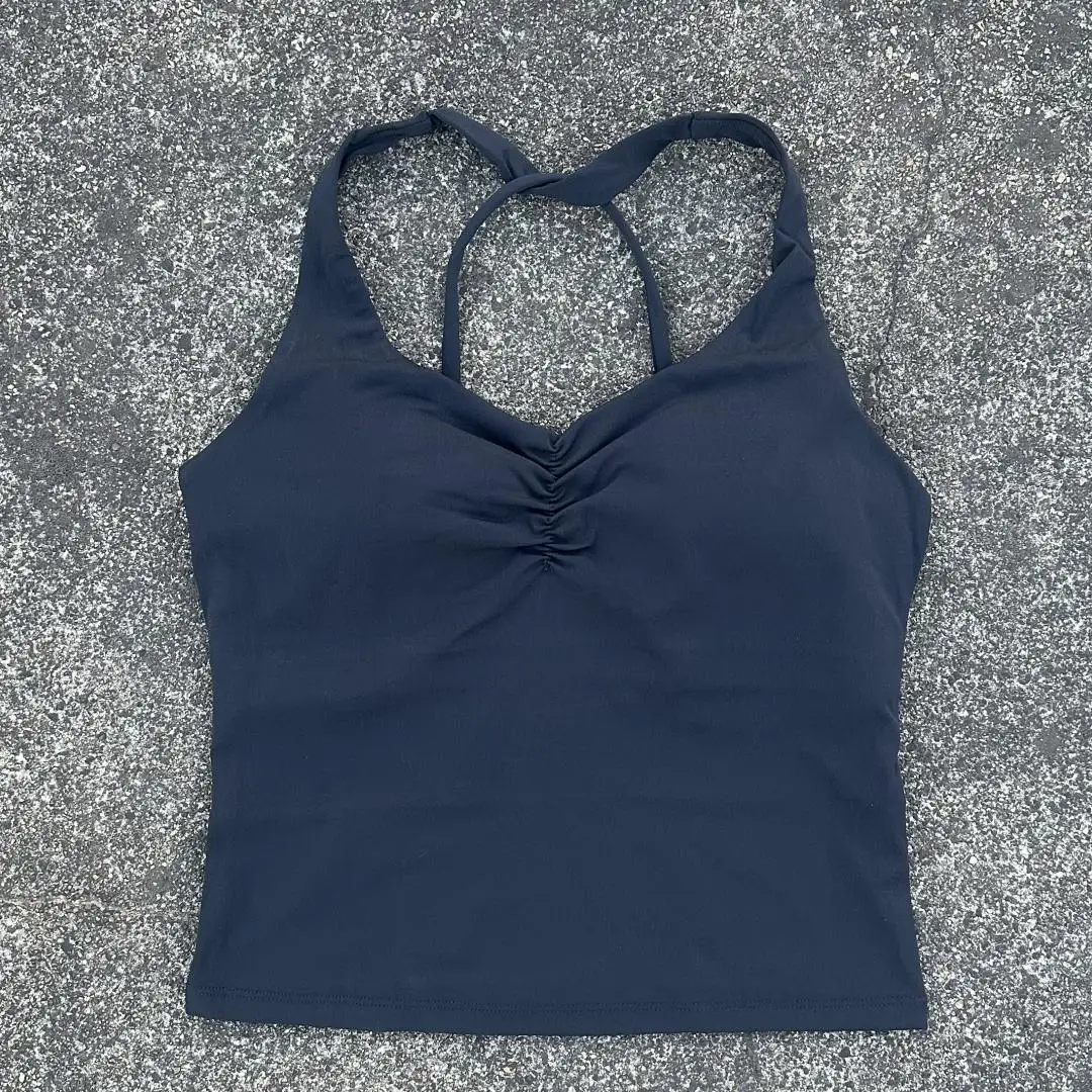 Solid Color Front Fold Vest Comprehensive Training Women Fitness Bra Cross Back Yoga Underwear Gym Sport Top Hollow Back Push Up