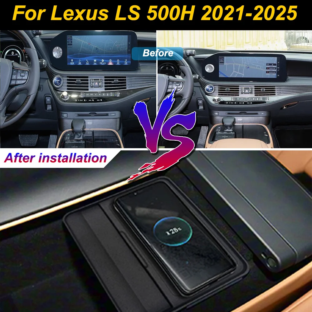 Carregador Sem Fio 2 Din para Lexus LS 500H 2021-2025, Suporte de Carregamento Rápido 18W para iPhone no Console Central do Carro