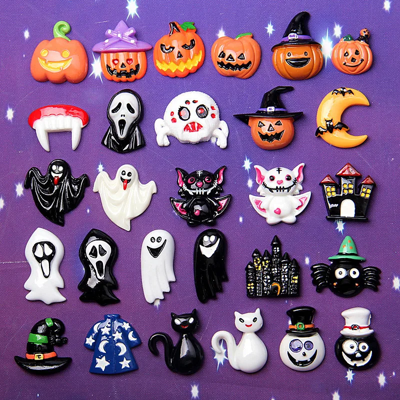 10Pcs Halloween Decoration Pumpkin Shantou Ghost Flatback Resin Cabochon Scrapbooking Fit Phone Embellishments Diy Accessories