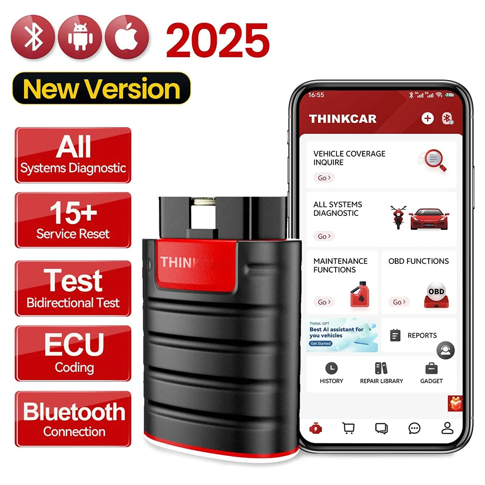 2025 THINKCAR Thinkdiag Full System All Car 16 Reset Service OBD2 Bidirectional Diagnostic Tool ECU Coding Software 1 Year Free