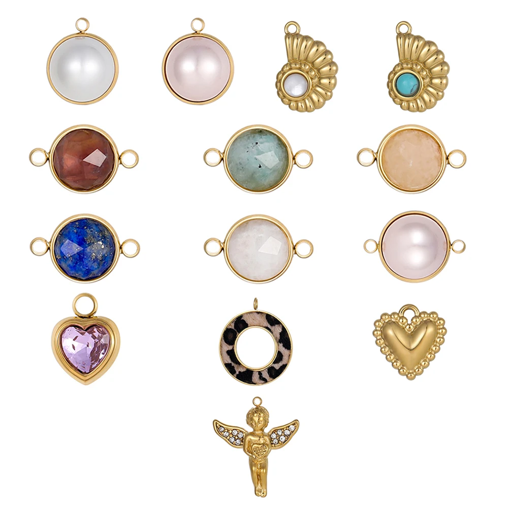 3PCS/LOT CARLIDANA Gold Plated Stainless Steel Charms, Heart Angel Round Pearl Pendants for DIY Bracelet Necklace Making view 2