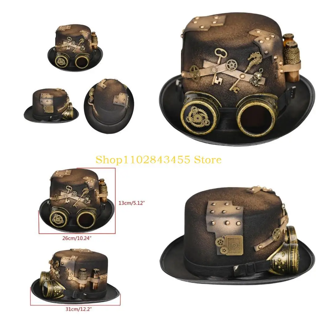 

49MC Steampunk Men Hat With Goggles Gay Top Hat Jazz Hat Gothic Steampunk Top Hat For Men Non-slip Hat Carnival Nightclub