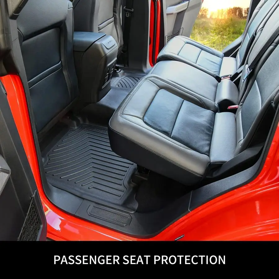 سجادات أرضية مناسبة لعام 20192026 لسيارة تشيفي سيلفرادو جي إم سي سييرا 1500، 20202026 2500HD 3500HD، كابينة مزدوجة مع مقاعد البدلاء الأولى، بدون Rea #3