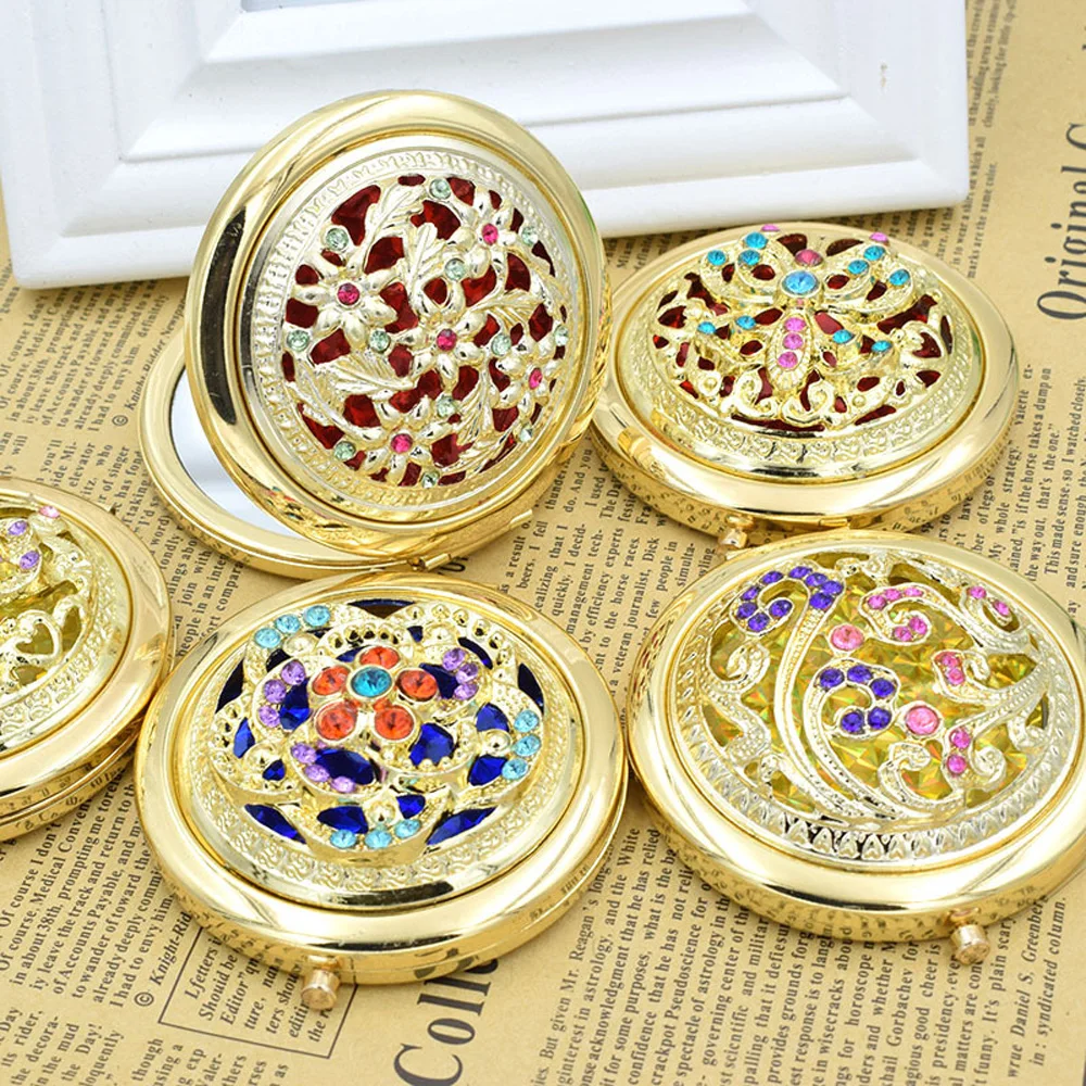 7cm size Vintage Compact hollow out Round Folding double-faced metal Retro Makeup Mirror for Bathroom Dressing Makeup Tool