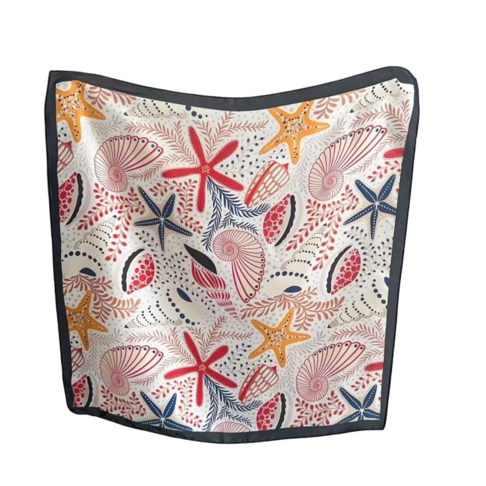 New Shell Silk Square Scarf Starfish Satin Ribbon Hair Bands Bandana Foulard Hijab Headband Hair Accessories view 4