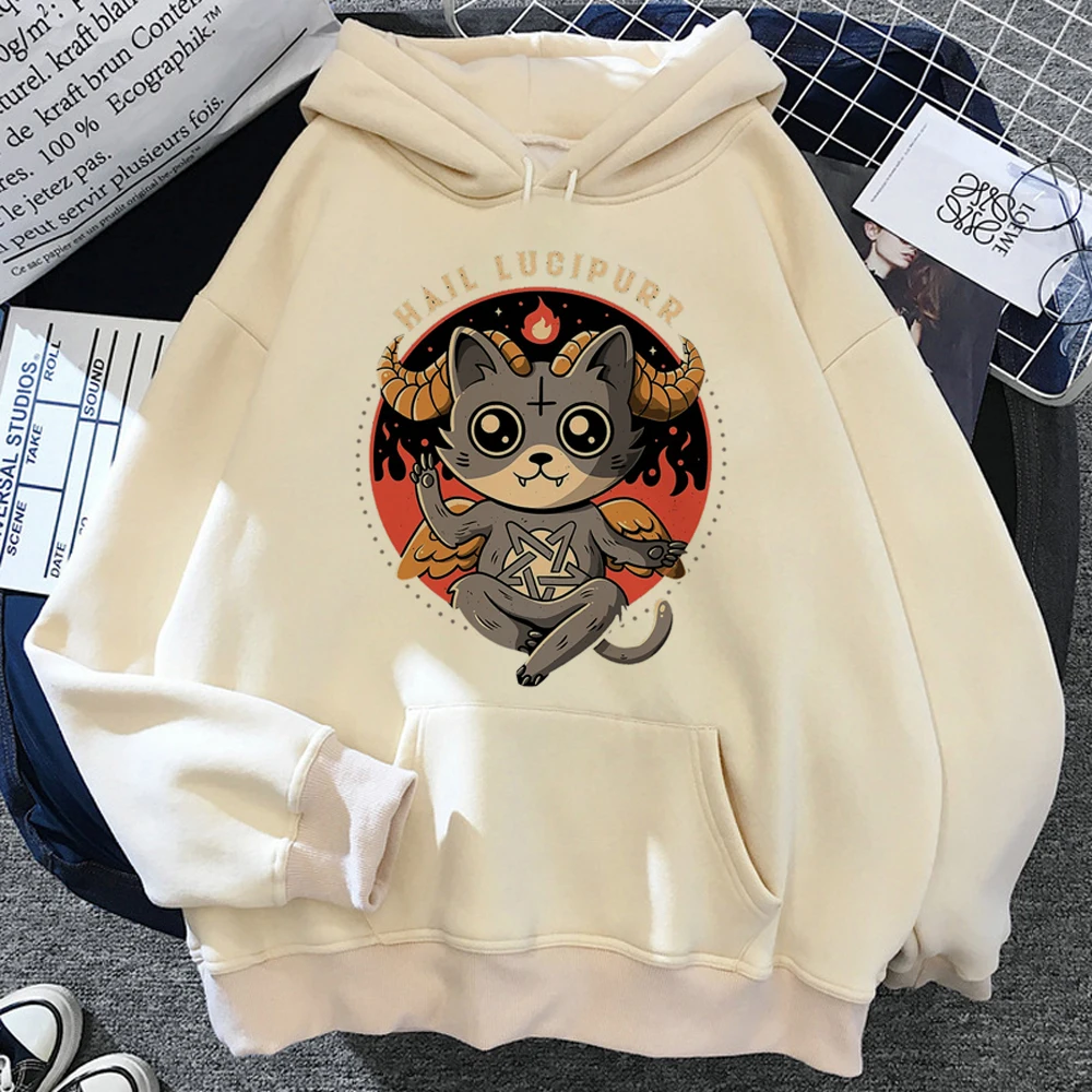 Baphomet hoodies women streetwear Kawaii Korean style 2023 Pullover female long sleeve top sweatshirts