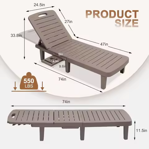Outdoor Waterproof Adjustable 5-Position Recliner Chairs, All-Weather Resin Lounge Chairs for Patio, Deck, and Garden