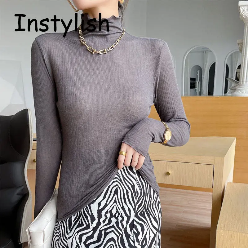 Women Autumn Winter Elegant Turtleneck Thin Basic Top Long Sleeve Korean Harajuku Sweater Knitted Pullover Simple Chic Jumper