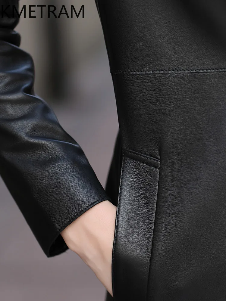 KMETRAM peau de mouton naturelle veste en cuir véritable noir manteaux minceur pour femme 2025 automne mi-longue nouveaux vêtements d'extérieur ropa mujer