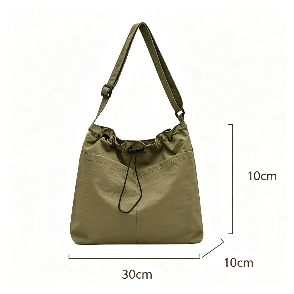 Women Large Capacity Waterproof Nylon Drawstring Bucket Bag Ruched Casual Versatile Single Shoulder Crossbody Handbag for Travel