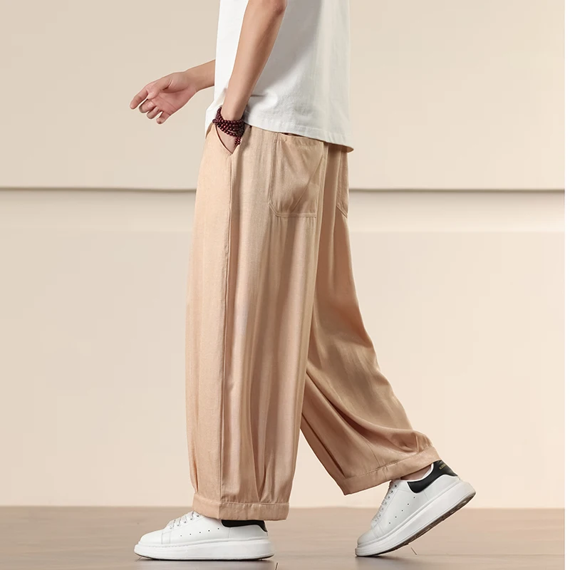 กางเกงขายาวทรงหลวมสไตล์จีนสำหรับผู้ชายปี 2025 กางเกงฮาเร็มลำลอง 9 ส่วน สไตล์ฮิปฮอป
