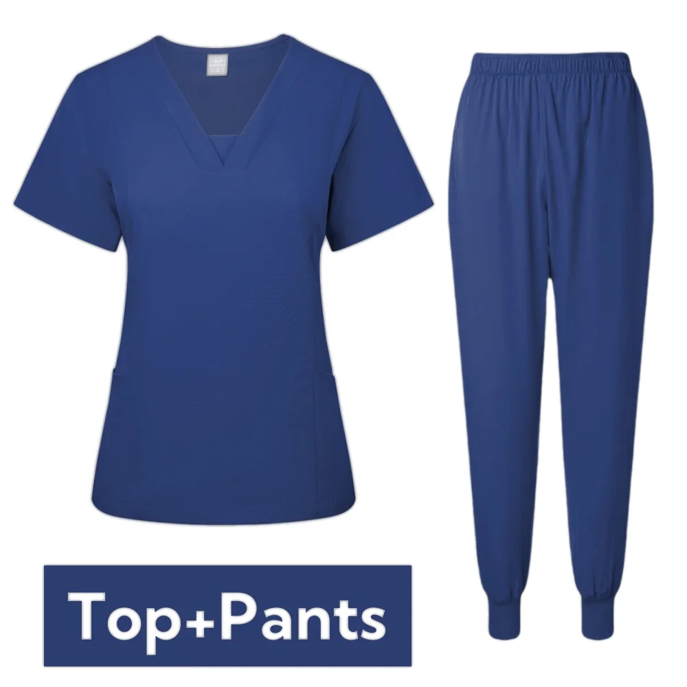 Conjunto de Top y pantalones de manga corta para mujer, uniforme de enfermería, tienda de mascotas, médico, cirugía, ropa de trabajo, blusa de enfermera, Multicolor