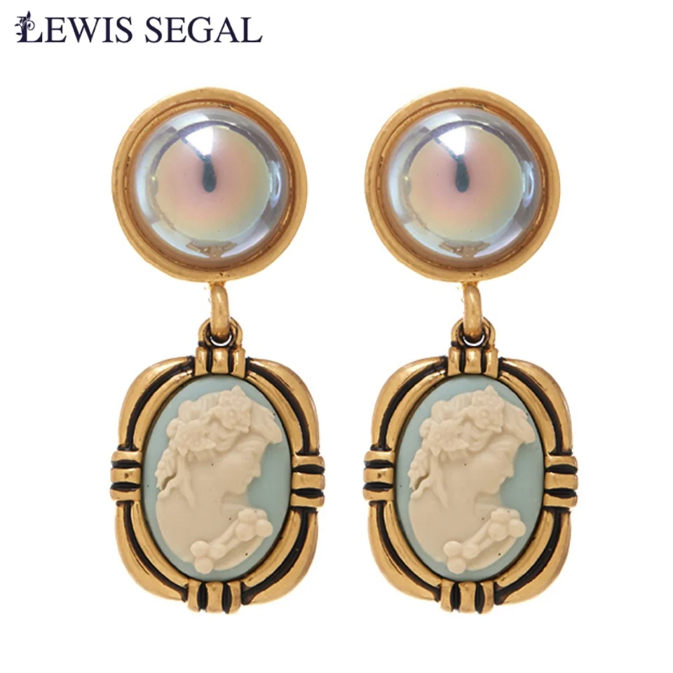 

LEWIS SEGAL Colorful Pearl Beauty Drop Earrings for Women Medieval Style Luxury Fine Jewelry 18K Gold Plated Casual Party Gift