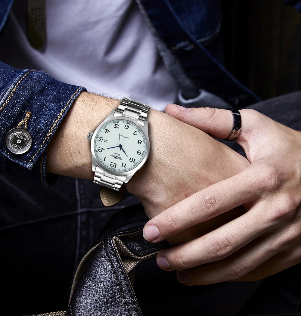 Winner Klassische Business-Armbanduhr für Herren, Retro-Kalender, blaue Zeiger, automatische mechanische Uhren, Top-Marke, Luxus-Stahl-Ledergürtel – Detail 15