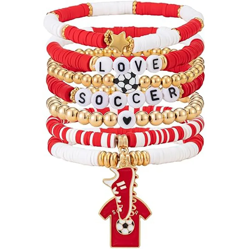New American and Canadian football jewelry soft pottery handmade letter beaded stacked sports bracelet