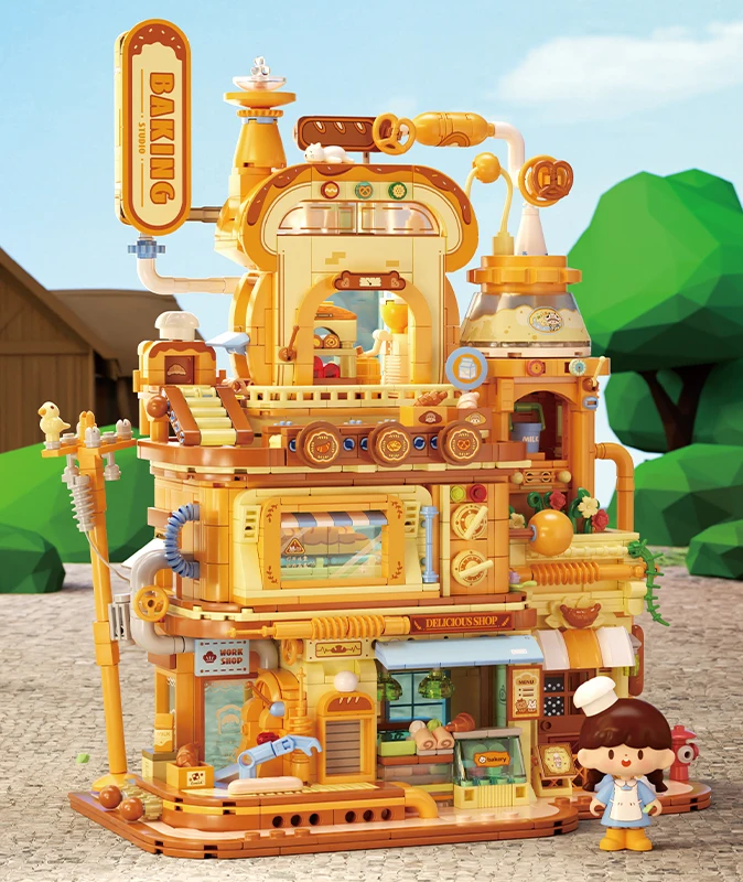 Weekit ZZoton เบเกอรี่ Workshop Building Blocks City Street ฉากเบเกอรี่ DIY ขนม House เพื่อนห้องครัวอิฐของเล่นของขวัญ