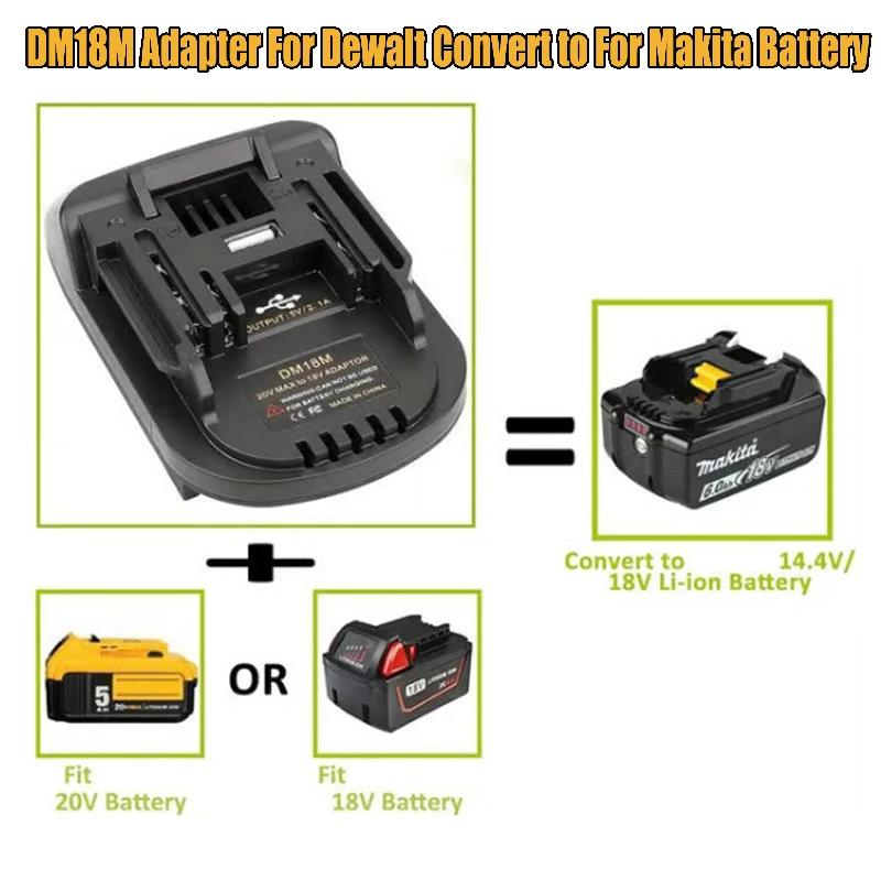 

Lithium Battery Adapter for 18V Battery Tools DM18M Battery Adapter Convert for Dewalt 20V Battery to for Makita 18V Battery