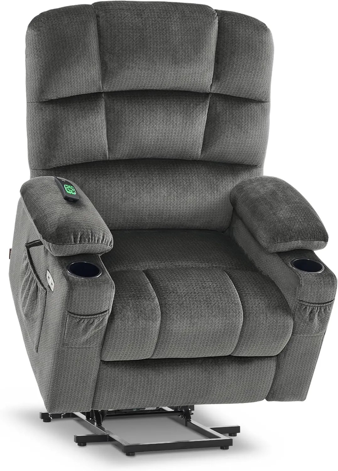 

Dual Motor Power Lift Recliner Chair with Heat for Elderly People Infinite Position USB Ports Cup Holders Fabric Medium Grey