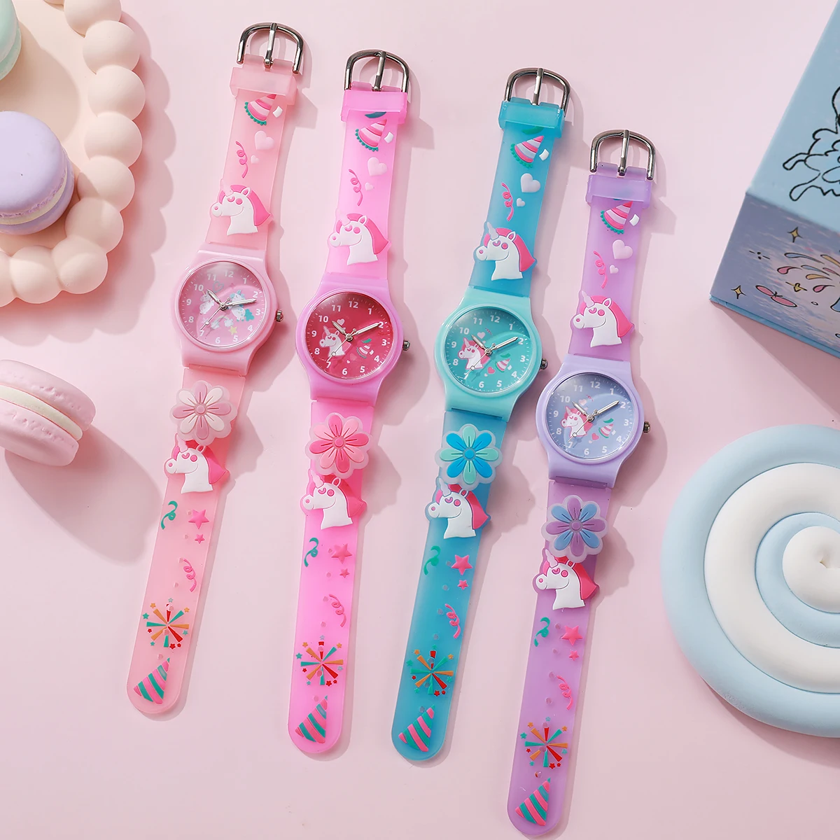 

Новые стильные кварцевые часы с единорогом для девочек, силиконовый ремешок, милые и красочные студенческие кварцевые часы