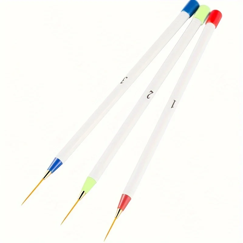 3Pcs/Set Nail Art Brushes for Manicure Gel White Handle Soft Head Drawing Dotting Stripe Pattern DIY Creative Craft Nail Art Pen