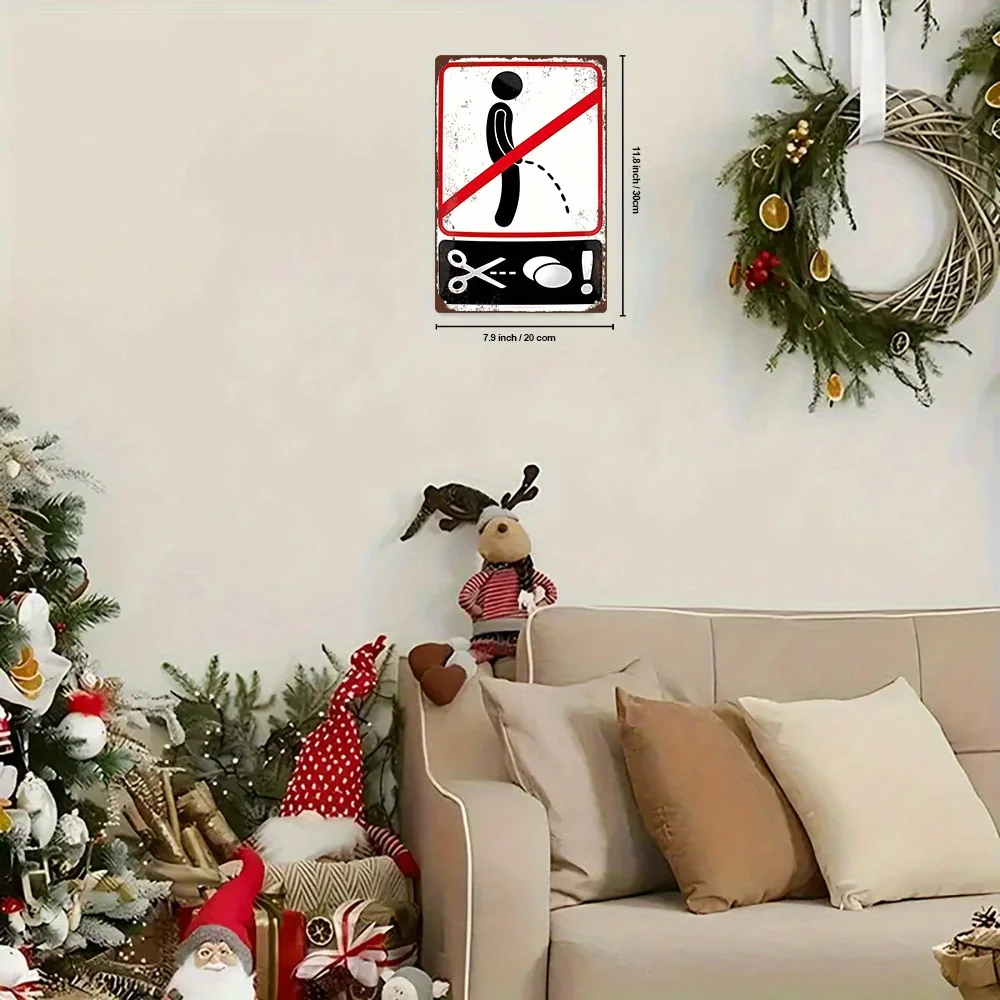 2D Flat, 1pc Vintage Metal No Peeing Warning Sign - Durable 30x20cm Wall Hanging Plaque with Scissors & Exclamation Mark Design
