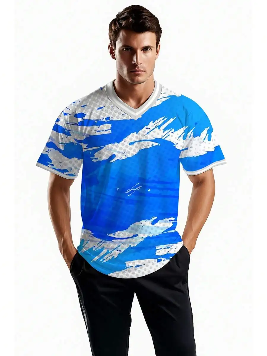 [PrintedDesign-Not Textured] Men's Football T-Shirt, Stretch Sports T-Shirt, Jersey, Team Uniform, Short-Sleeve V-Neck T-Shirt, - view 2