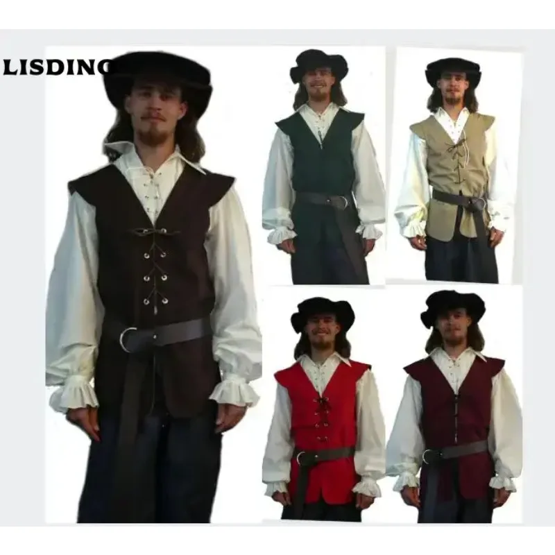 

Medieval Shirts Ruffled Gothic Steampunk Victorian Pirate Cosplay Costume Mens Tops Vest Lacing Up Shirt Larp Vintage