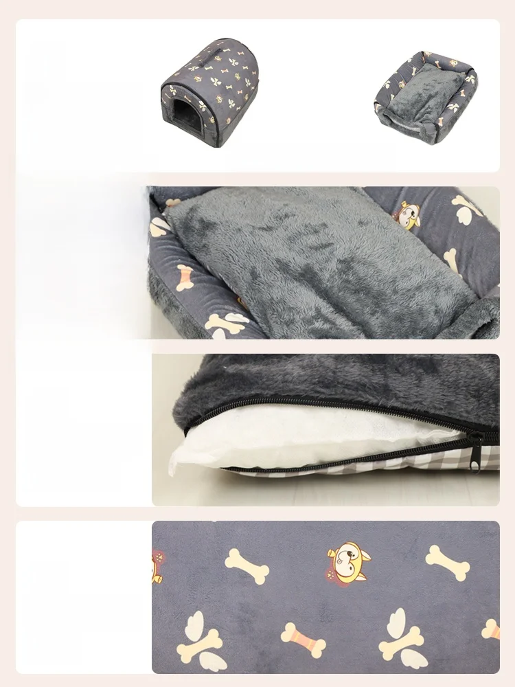 بيت كلاب قابل للفصل وقابل للغسل، دافئ للشتاء، للاستخدام الداخلي والخارجي، مناسب لكلاب التيدي الصغيرة والقطط، متعدد الطبقات من...