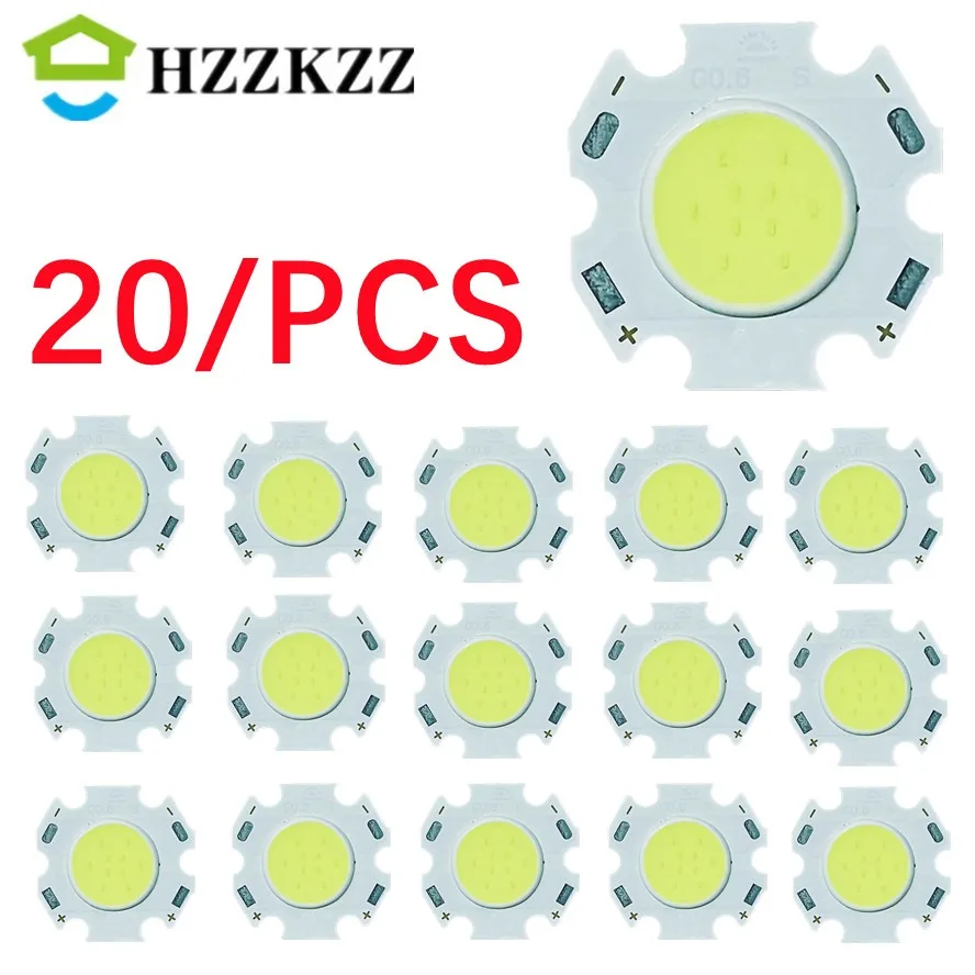 20 sztuk LED źródło Chip COB koraliki do lampy dużej mocy 3/5/7/10W 11mm świecąca powierzchnia żarówka lampa światła reflektor lampa w dół