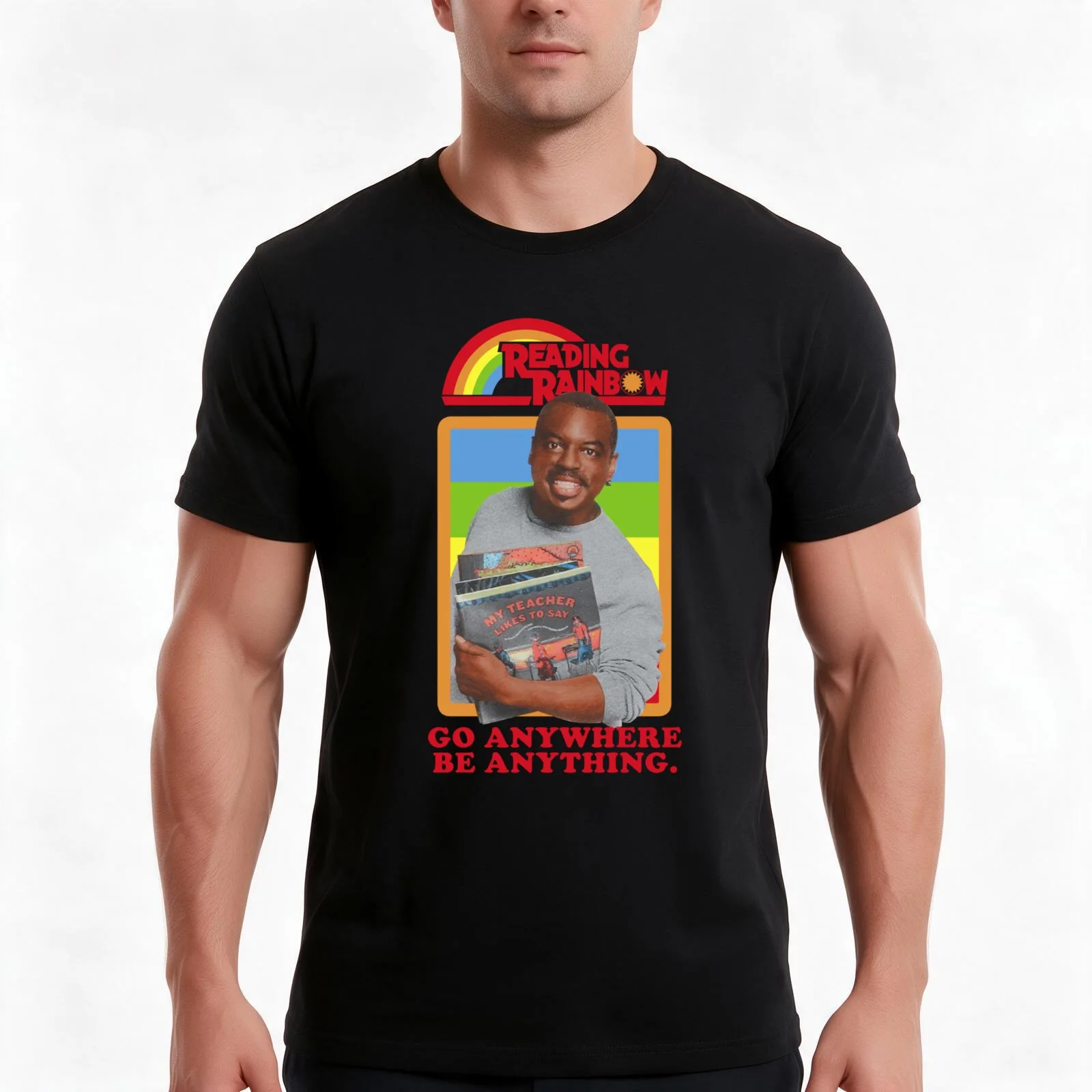Lecture des arcs-en-ciel Levar Burton T-Shirt, Summer Casual Cotton Tee, Oversized Streetwear Tops, Vintage Graphic Print