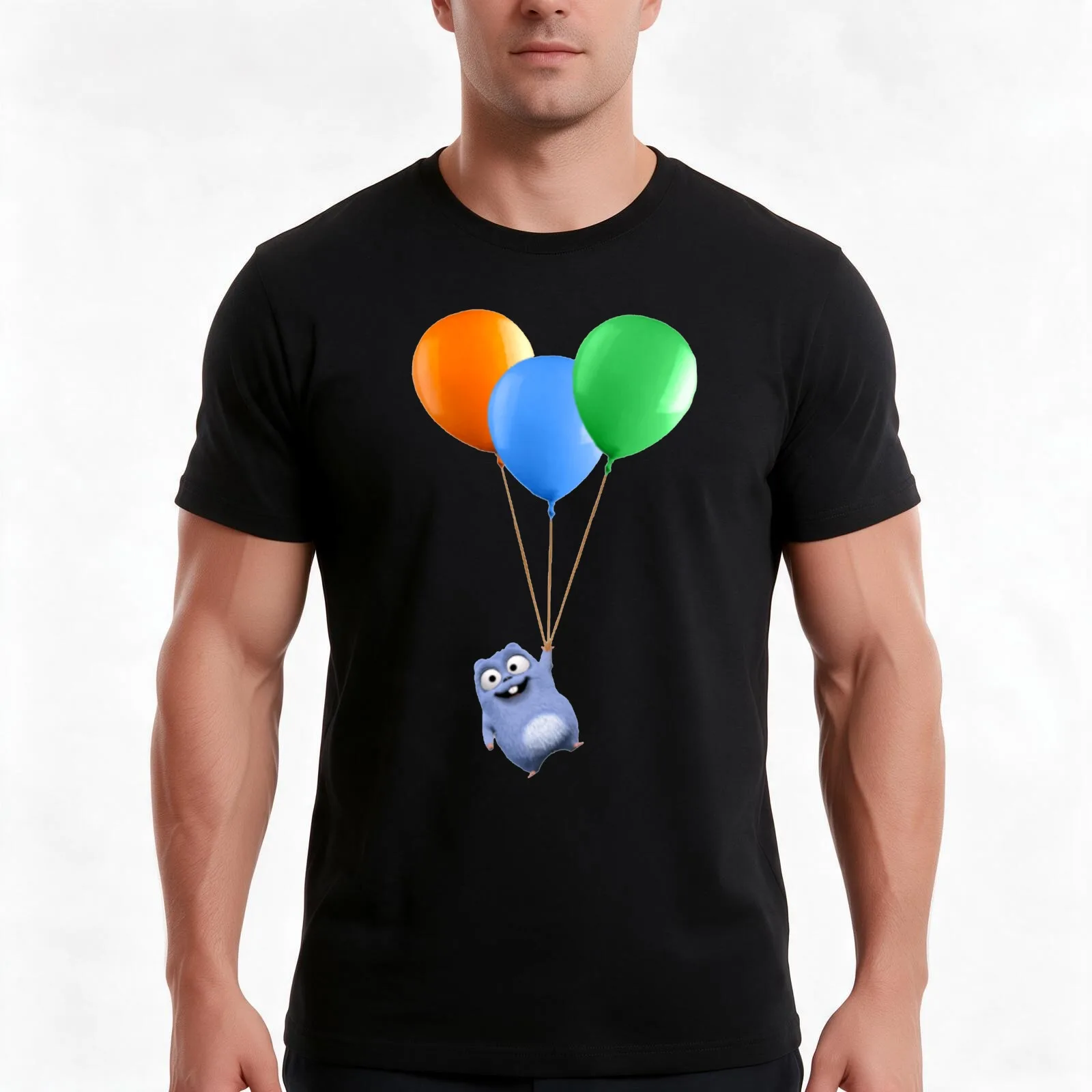 Lemming balloon T-Shirt, Summer Casual Cotton Tee, Oversized Streetwear Tops, Vintage Graphic Print, Loose Fit Short Sleeve