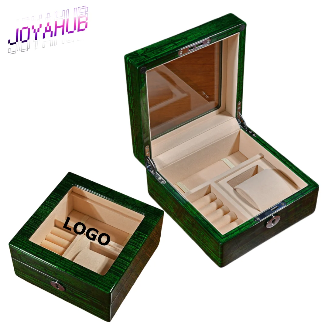 

Custom LOGO Elegant Wooden Piano Paint Watch & Jewelry Storage Box Portable Square Bracelet Ring Earnail Jewelry Collection Case