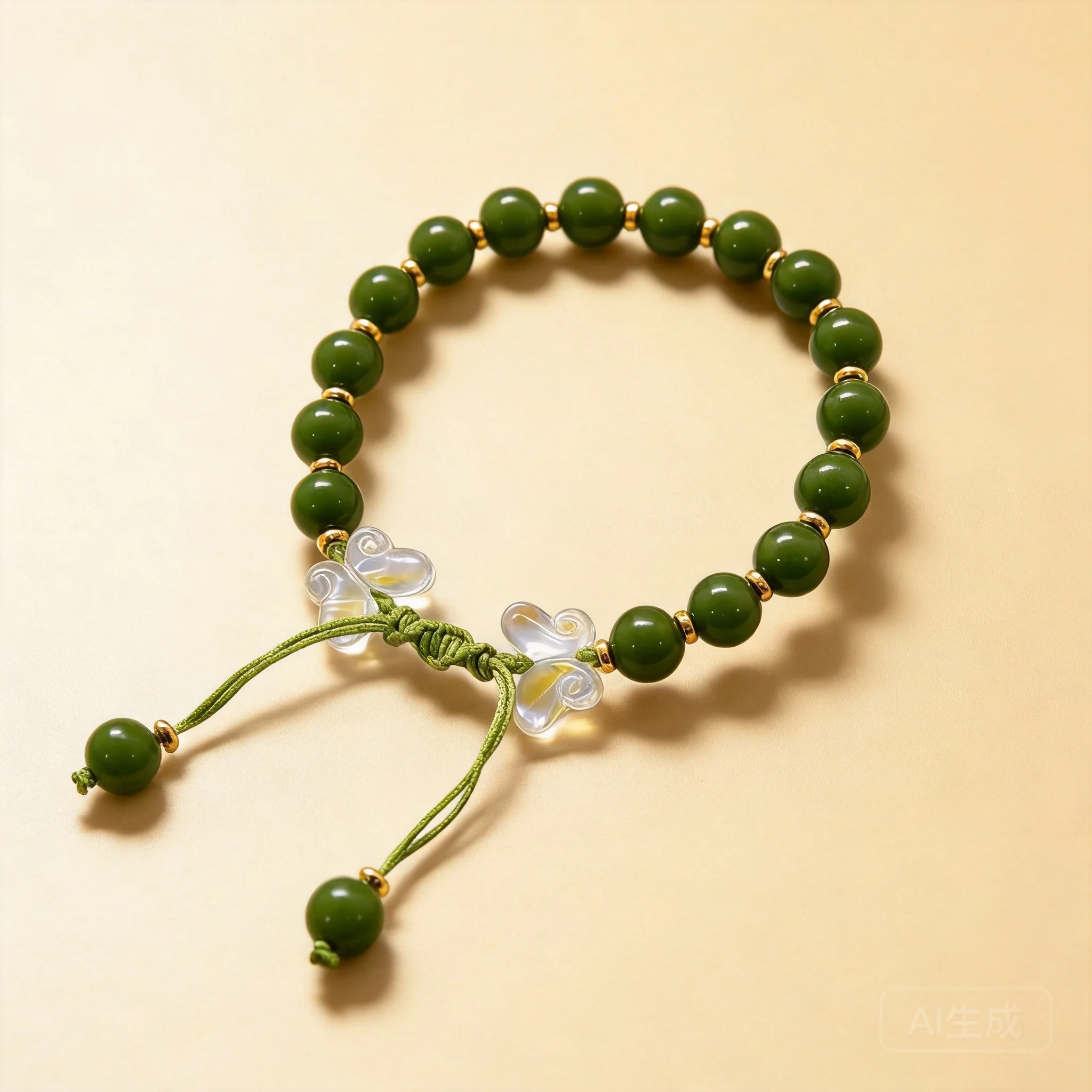 Chinese Style Lucky Longjing Jasmine Scented Incense Bead Bracelet 0.8cm Clear Butterfly Charm Good Fortune Blessing Adjustable