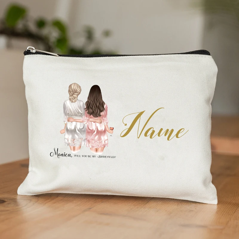 Bridesmaid Custom Name Gift Makeup Bag Personalized Wedding Gift for Team Bride Cosmetic Case Bachelorette Party Gift Girl Purse