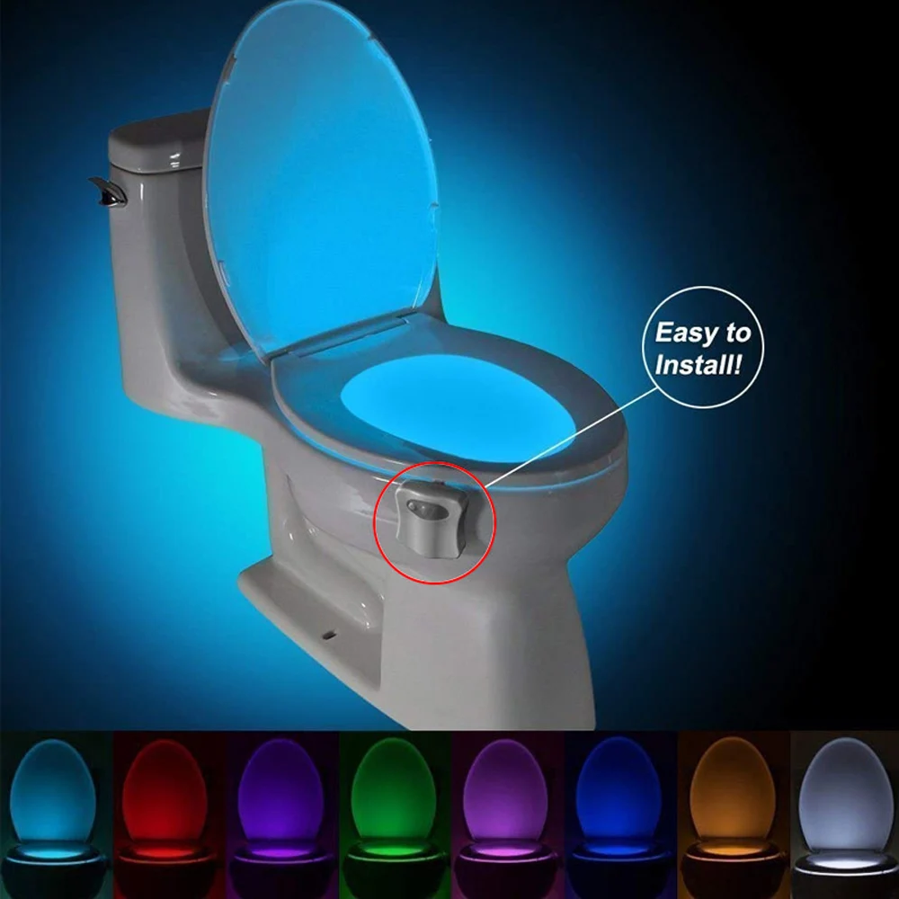 Toilet Night Light by Motion Sensor Activated LED Light 8 Colors Changing Toilet Bowl Illuminate Nightlight for Bathroom Gifts