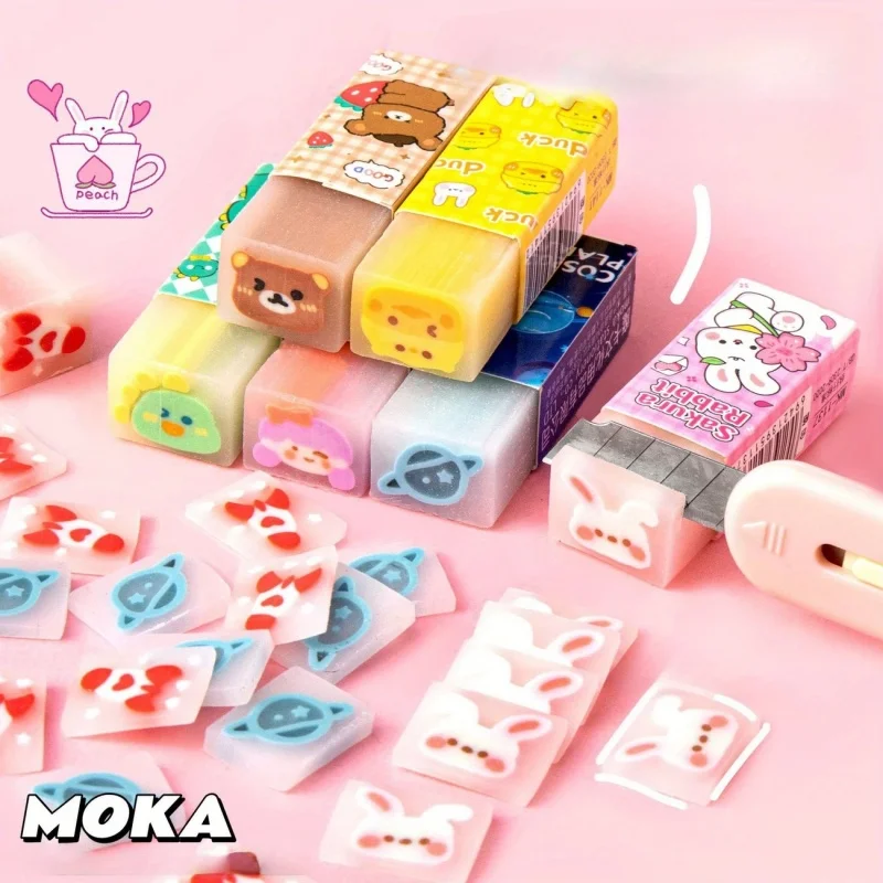 Gomme da cancellare in gelatina simpatico cartone animato da 10 pezzi: disegni vibranti di frutta, fiori e animali, a forma di cubo, gomme da cancellare per studenti e artisti