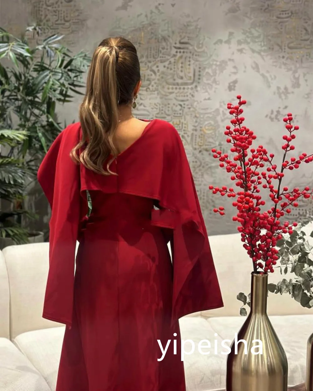 Customized Classic Jersey Pleat A-line O-Neck Midi Dresses Evening Dresses Exquisite Modern Style Pastrol Unisex Chinese Style F